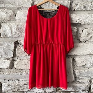 Women’s Red Dress With Black Lace / Size XL - iZ Byer - cocktail / evening out
